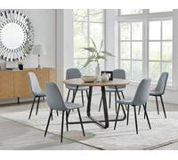 Furniturebox Uk Santorini Brown Round Round Dining Table And 6 Grey Corona Black Leg Chairs