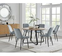 FurnitureboxUK Santorini Brown Round Dining Table & 6 Pesaro Black Leg Chairs in Grey FurnitureboxUK Grey