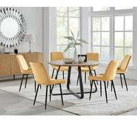 FurnitureboxUK Santorini Brown Round Dining Table & 6 Pesaro Black Leg Chairs in Mustard FurnitureboxUK Mustard