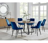 FurnitureboxUK Santorini Brown Round Dining Table & 6 Pesaro Black Leg Chairs in Navy FurnitureboxUK Navy