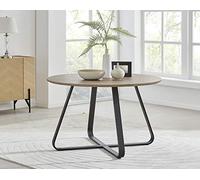 Furniturebox UK Santorini Brown Wood Contemporary Round Dining Table Set And 4 Chrome Leather Modern Lorenzo Dining Chairs (Dining Table Only)