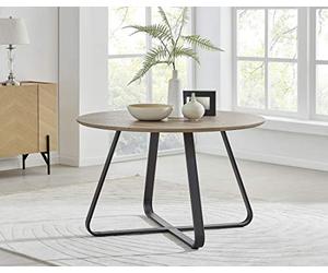 Furniturebox UK Santorini Brown Wood Contemporary Round Dining Table Set And 4 Chrome Leather Modern Lorenzo Dining Chairs (Dining Table Only)