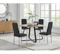 FurnitureboxUK Santorini Brown Wood Contemporary Round Dining Table & 4 Milan Chairs Set in Black FurnitureboxUK Black