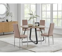 Furniturebox Uk Santorini Brown Wood Contemporary Round Round Dining Table And 4 Cappuccino Beige Milan Chairs Set