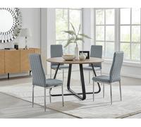 FurnitureboxUK Santorini Brown Wood Contemporary Round Dining Table & 4 Milan Chairs Set in Grey FurnitureboxUK Grey