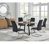 Furniturebox Uk Santorini Brown Wood Effect Round Dining Table & 6 Black Lorenzo Chairs
