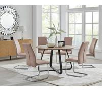 Furniturebox Uk Santorini Brown Wood Effect Round Dining Table & 6 Cappuccino Lorenzo Chairs