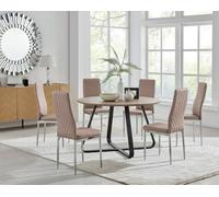 Furniturebox Uk Santorini Brown Wood Effect Round Dining Table & 6 Cappuccino Milan Chrome Leg Chairs