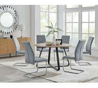 FurnitureboxUK Santorini Brown Wood Effect Dining Table & 6 Black Lorenzo Chairs in Grey FurnitureboxUK Grey