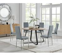 FurnitureboxUK Santorini Brown Wood Effect Dining Table & 6 Milan Chrome Leg Chairs in Grey FurnitureboxUK Grey