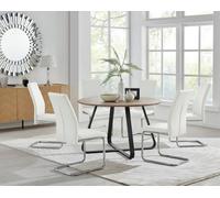 FurnitureboxUK Santorini Brown Wood Effect Dining Table & 6 Black Lorenzo Chairs in Off-White FurnitureboxUK Off-White