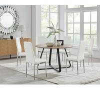 Furniturebox Uk Santorini Brown Wood Effect Round Dining Table & 6 White Milan Chrome Leg Chairs