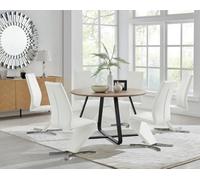 FurnitureboxUK Santorini Brown Wood Effect Dining Table & 6 Willow Chairs in Off-White FurnitureboxUK Off-White