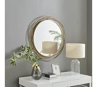 Furniturebox UK Saskia 90cm Round Gold Metal Wall Mirror - Stylish, Modern Circle Mirror for Living Room, Hallway, Dining Room