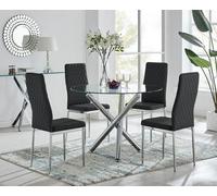 FurnitureboxUK Selina Chrome Round Glass Dining Table & 4 Milan Dining Chairs in Black | Size: 4 Person FurnitureboxUK Black 4 Person