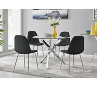 Furniturebox Uk Selina Chrome Round Square Leg Glass Dining Table And 4 Black Corona Silver Chairs Set