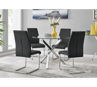 Furniturebox Uk Selina Chrome Round Square Leg Glass Dining Table And 4 Black Lorenzo Chairs Set