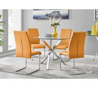 Furniturebox Uk Selina Chrome Round Square Leg Glass Dining Table And 4 Mustard Lorenzo Chairs Set