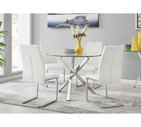 Furniturebox Uk Selina Chrome Round Square Leg Glass Dining Table And 4 White Lorenzo Chairs Set