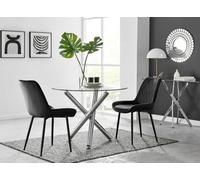 FurnitureboxUK Selina Round Glass Chrome Leg Dining Table & Pesaro Black Leg Chairs | Size: 2 Person FurnitureboxUK Black 2 Person