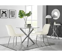 Furniturebox Uk Selina Round Dining Table And 2 Cream Pesaro Silver Leg Chairs