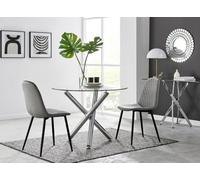 FurnitureboxUK Selina Round Glass Chrome Leg Dining Table & 2 Corona Black Leg Chairs in Grey | Size: 2 Person FurnitureboxUK Grey 2 Person