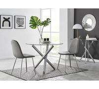 FurnitureboxUK Selina Round Glass Chrome Leg Dining Table & Corona Silver Leg Chairs in Grey | Size: 2 Person FurnitureboxUK Grey 2 Person