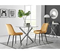 FurnitureboxUK Selina Round Glass Chrome Leg Dining Table & Pesaro Black Leg Chairs in Mustard | Size: 2 Person FurnitureboxUK Mustard 2 Person