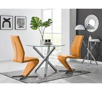 FurnitureboxUK Selina Round Glass & Chrome Metal Dining Table & Luxury Willow Chairs Set in Mustard | Size: 2 Person FurnitureboxUK Mustard 2 Person