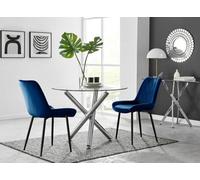 FurnitureboxUK Selina Round Glass Chrome Leg Dining Table & Pesaro Black Leg Chairs in Navy | Size: 2 Person FurnitureboxUK Navy 2 Person