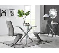 FurnitureboxUK Selina Round Glass & Chrome Metal Dining Table & Luxury Willow Chairs Set in Grey | Size: 2 Person FurnitureboxUK Grey 2 Person