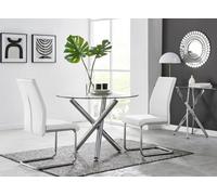 FurnitureboxUK Selina Round Glass & Chrome Metal Dining Table & Lorenzo Chairs Set in Off-White | Size: 2 Person FurnitureboxUK Off-White 2 Person