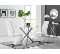 Selina Round Dining Table With Two Willow Chairs - White