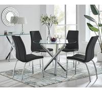 FurnitureboxUK Selina Round Glass Chrome Leg Dining Table & Isco Chairs in Black | Size: 4 Person FurnitureboxUK Black 4 Person