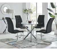 FurnitureboxUK Selina Round Glass Chrome Leg Dining Table & Murano Chairs in Black | Size: 4 Person FurnitureboxUK Black 4 Person
