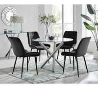 FurnitureboxUK Selina Round Glass Chrome Leg Dining Table & Pesaro Black Leg Chairs | Size: 4 Person FurnitureboxUK Black 4 Person
