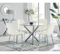 FurnitureboxUK Selina Round Glass Chrome Leg Dining Table & Pesaro Silver Leg Chairs in Cream | Size: 4 Person FurnitureboxUK Cream 4 Person