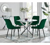 FurnitureboxUK Selina Round Glass Chrome Leg Dining Table & Pesaro Black Leg Chairs in Green | Size: 4 Person FurnitureboxUK Green 4 Person