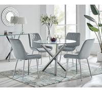 FurnitureboxUK Selina Round Glass Chrome Leg Dining Table & Pesaro Silver Leg Chairs in Grey | Size: 4 Person FurnitureboxUK Grey 4 Person