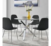 Furniturebox Uk Selina Square Leg Round Dining Table And 4 Black Pesaro Silver Leg Chairs