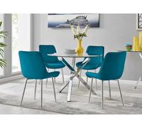 Selina Dining Table with Four Pesaro Silver Leg Chairs - Blue
