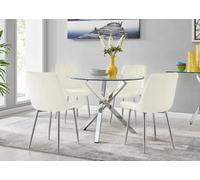 Furniturebox Uk Selina Square Leg Round Dining Table And 4 Cream Pesaro Silver Leg Chairs