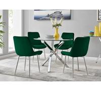 Furniturebox Uk Selina Square Leg Round Dining Table And 4 Green Pesaro Silver Leg Chairs