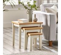 Furniturebox Uk Set Of 3 Wooden Nesting Tables - Eden Wood Nested Tables - Pale Oak Veneer Top - Solid Rubberwood Cream Frame