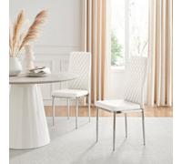 Furniturebox UK Milan Dining Chair - Set of 4 or 6 Dining Chairs - Premium Dining Room Chairs - Contemporary & Luxurious Chrome Hatched Diamond Faux Leather Dining Seats (4x White Chairs)