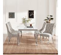 Furniturebox Uk Skye Rectangular White Marble Effect Dining Table & 4 Grey Velvet Belgravia Chairs