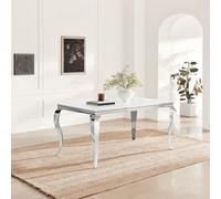 FurnitureboxUK Skye Rectangular White Marble Glass & Metal 6 Seater Dining Table FurnitureboxUK White