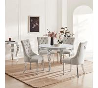 FurnitureboxUK Skye Round Marble Effect Dining Table & 4 Grey Belgravia Chairs FurnitureboxUK Grey