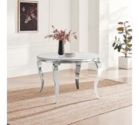 FurnitureboxUK Skye Round White Marble Glass & Metal 6 Seater Dining Table FurnitureboxUK White