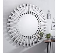 Furniturebox UK Starburst 120cm Round Wall Mirror, Large Silver Circle for Living Room